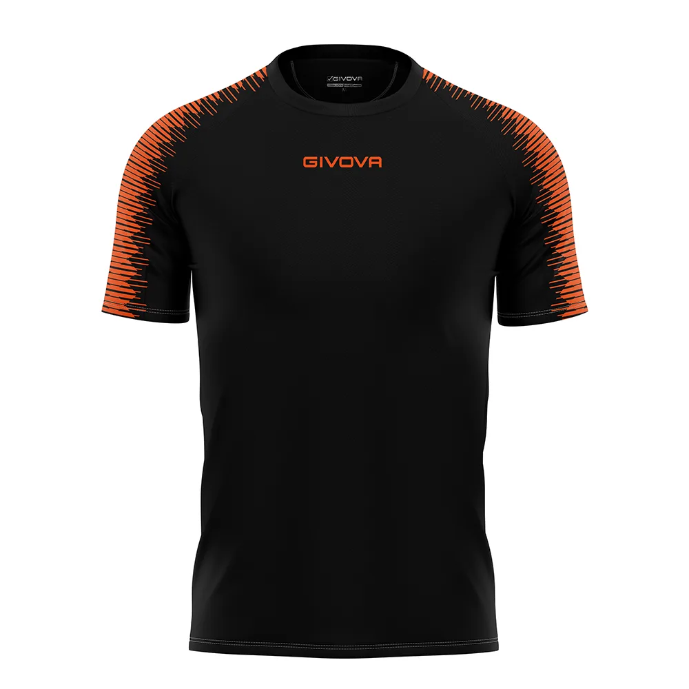 Tricou sport Givova Club, Negru / Portocaliu Fluo - imagine 1