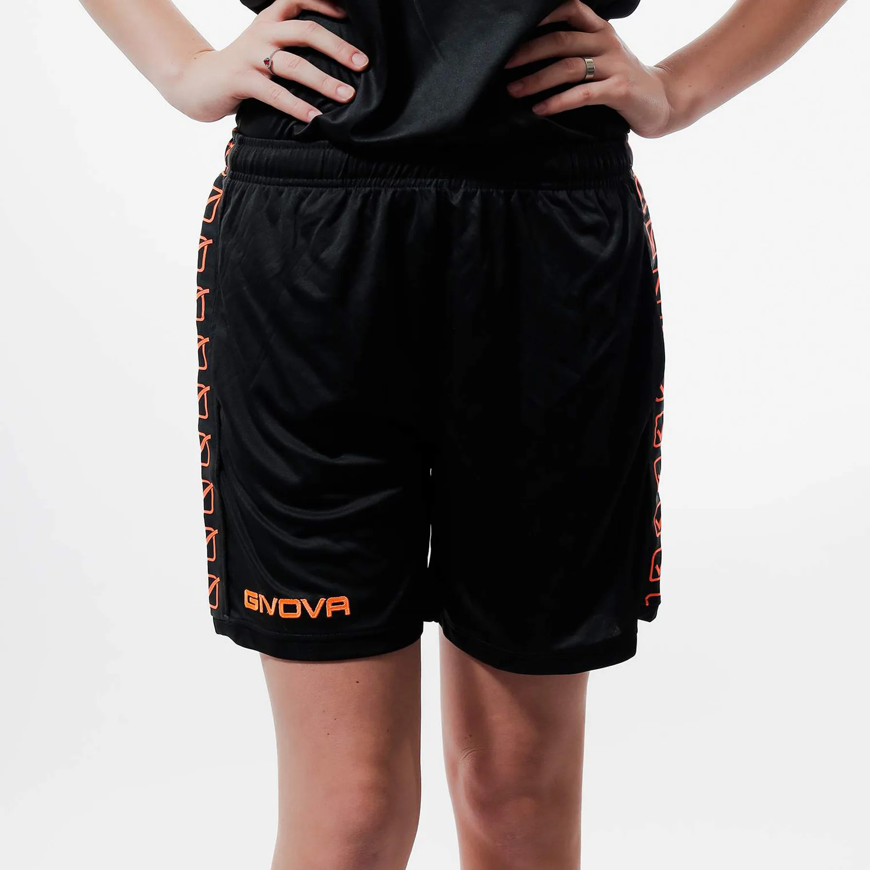 Pantaloni scurti sport Givova Poly Band, Negru / Portocaliu Fluo - imagine 2