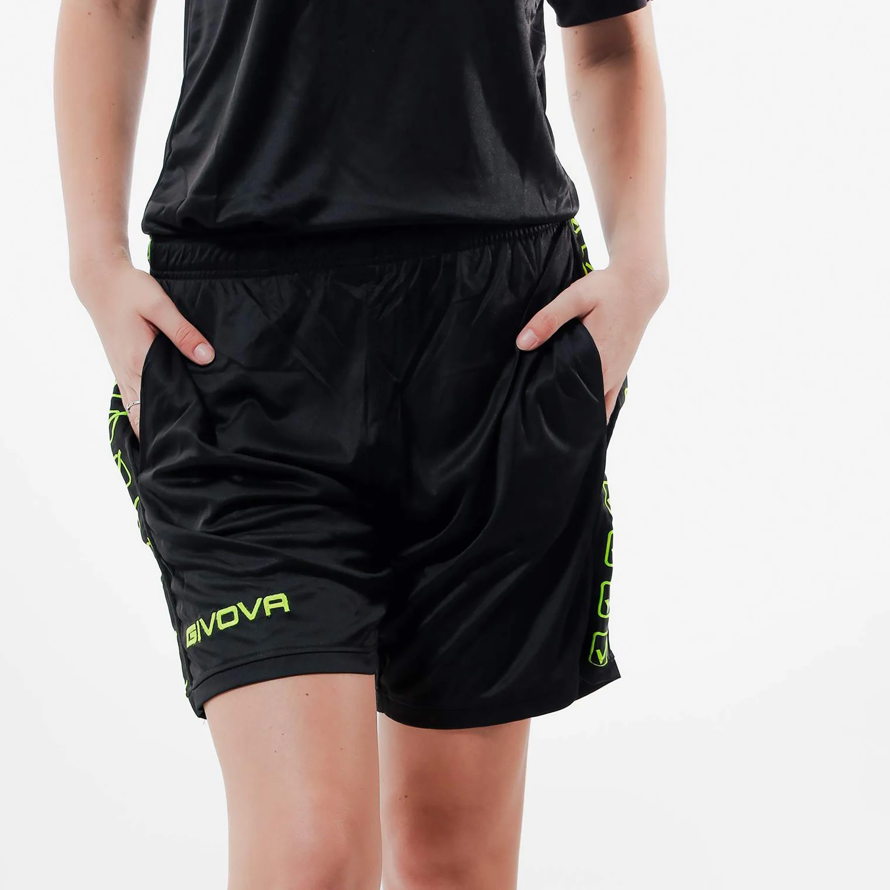 Pantaloni scurti sport Givova Poly Band, Negru / Auriu - imagine 2