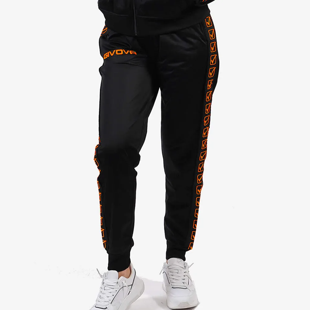 Pantaloni lungi Givova Tricot Band, Negru / Portocaliu Fluo - imagine 2